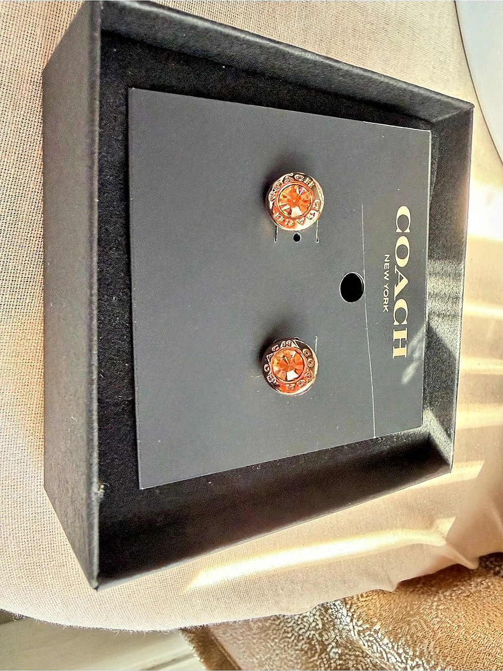 Coach Open Circle Stone Stud Earrings Pink - Picture 4 of 4